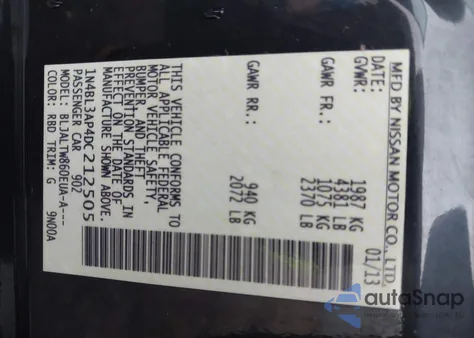 2013 Nissan Altima 3.5 Sv from USA, damaged, VIN 1N4BL3AP4DC212505